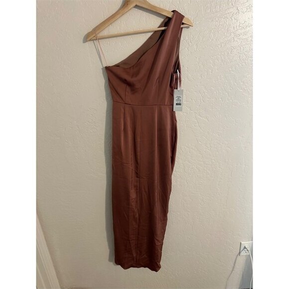 NWT Show Po Felt So Happy One Shoulder Dusty Rose Draped Cocktail Dress - Picture 9 of 12